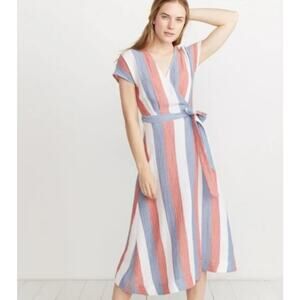 Marine Layer Maddie Wrap Cotton midi Dress Red Blue white Size extra Small